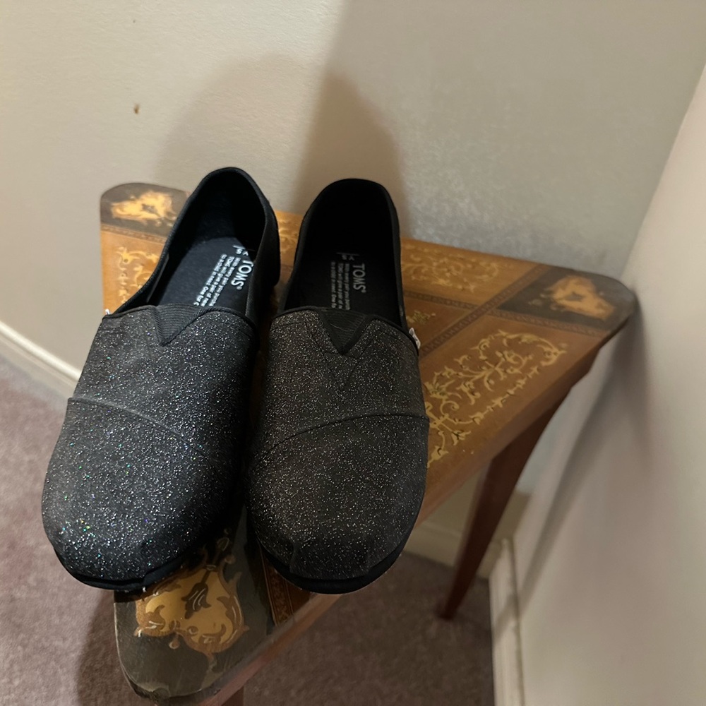 Toms Black Glitter Flats